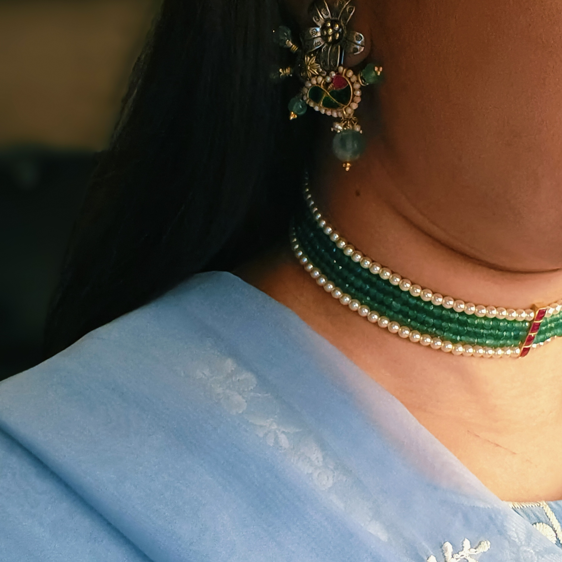 Green Bead Kundan Choker